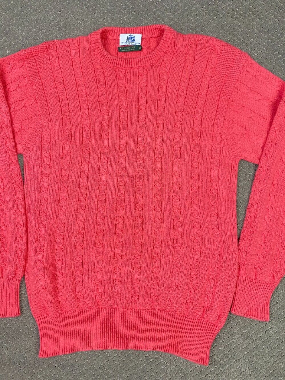 Vintage J Press Cable Knit Sweater Mens Medium Pink Coral Cotton Preppy